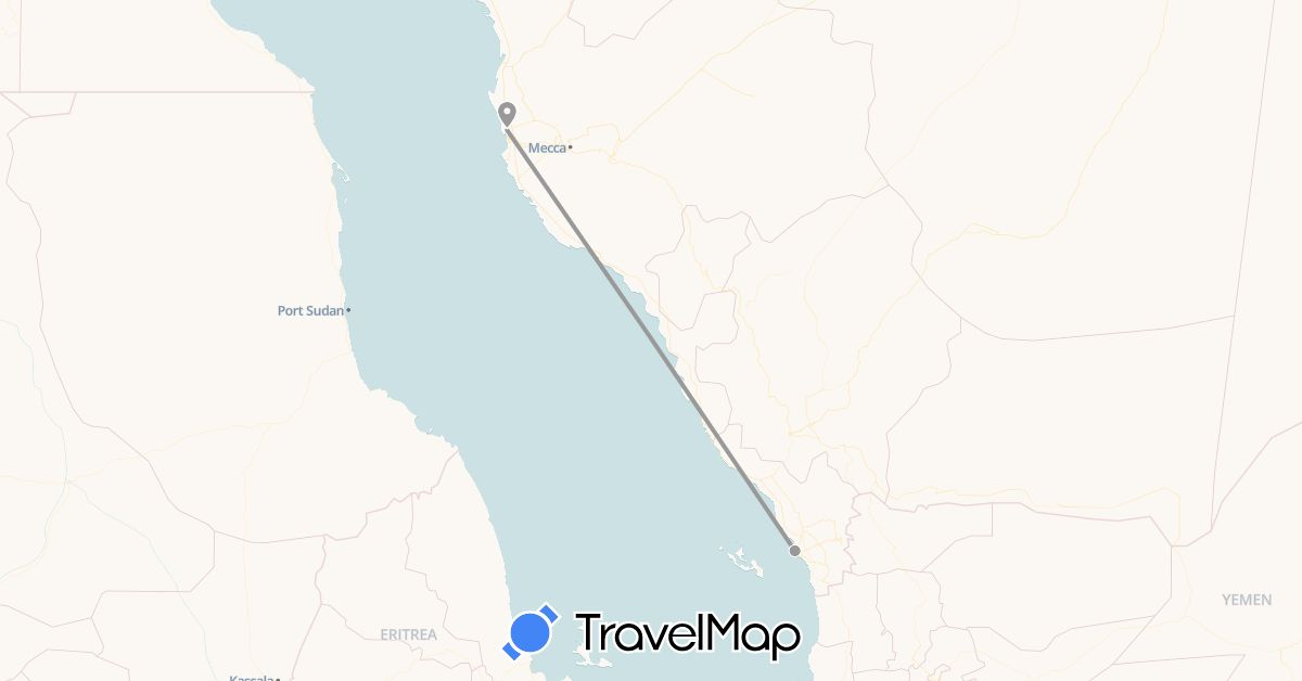 TravelMap itinerary: driving, plane in Saudi Arabia, South Africa (Africa, Asia)